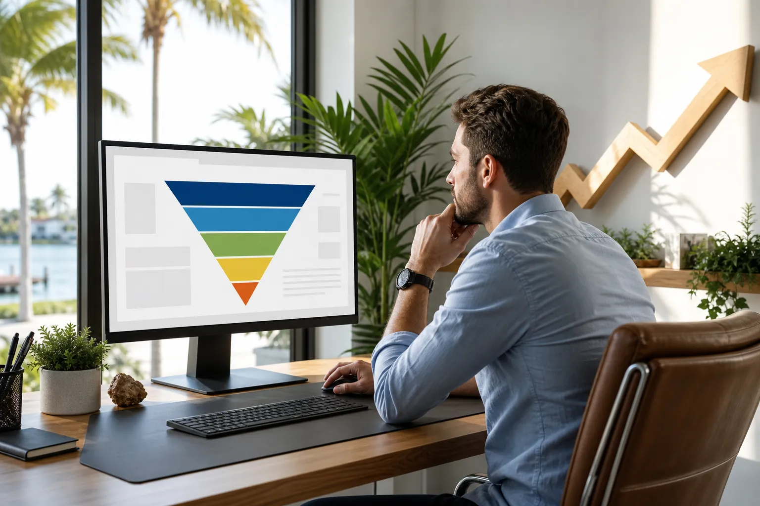 Marketing strategist reviewing a website conversion funnel